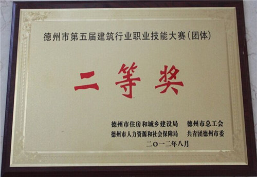 德州市建筑行業(yè)職業(yè)技能大賽二等獎(jiǎng)