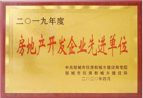 2019年度鄒城市房地產(chǎn)開發(fā)企業(yè)先進(jìn)單位